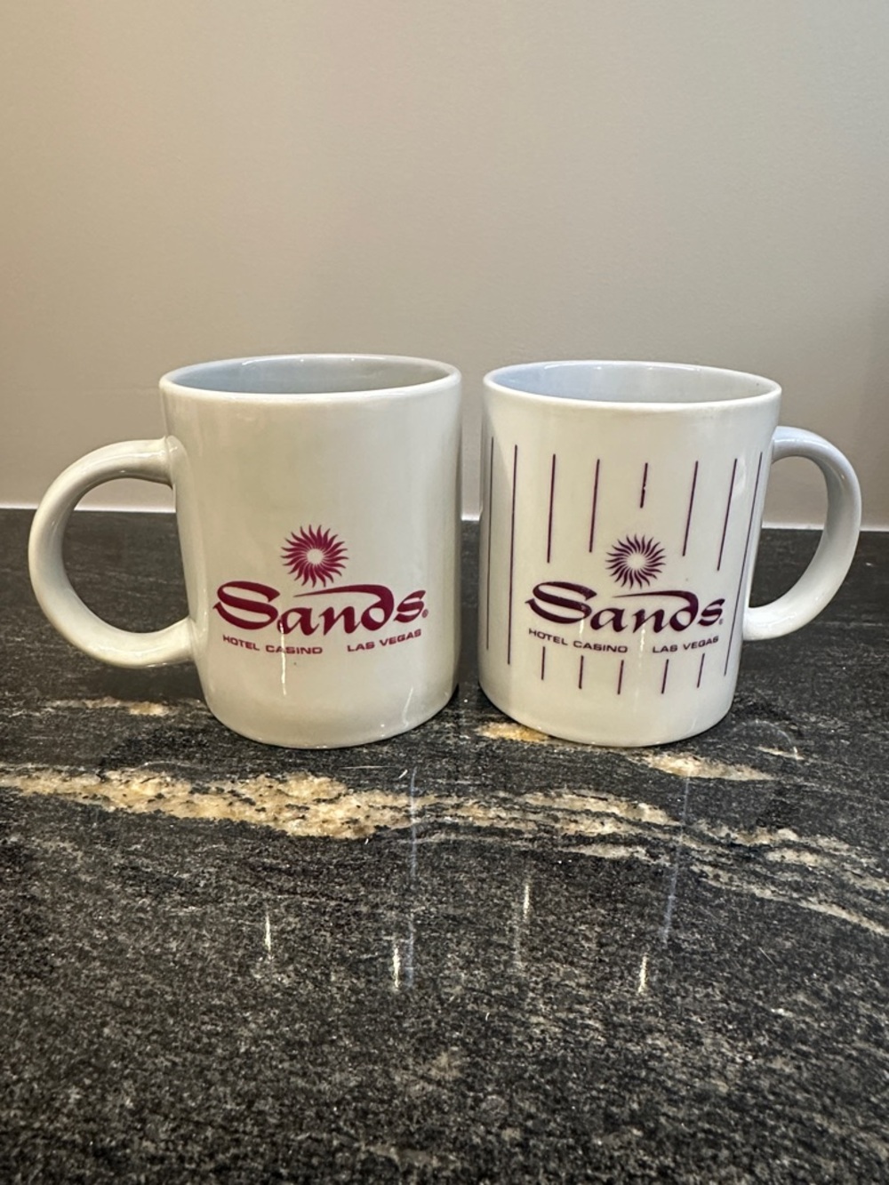Sands Hotel Casino Las Vegas White Coffee Mug with Burgundy Logo